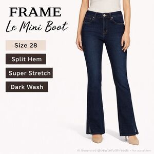 FRAME Le Mini Boot Claremore Slit Jeans Dark Wash Split Hem Stretch Denim US 28